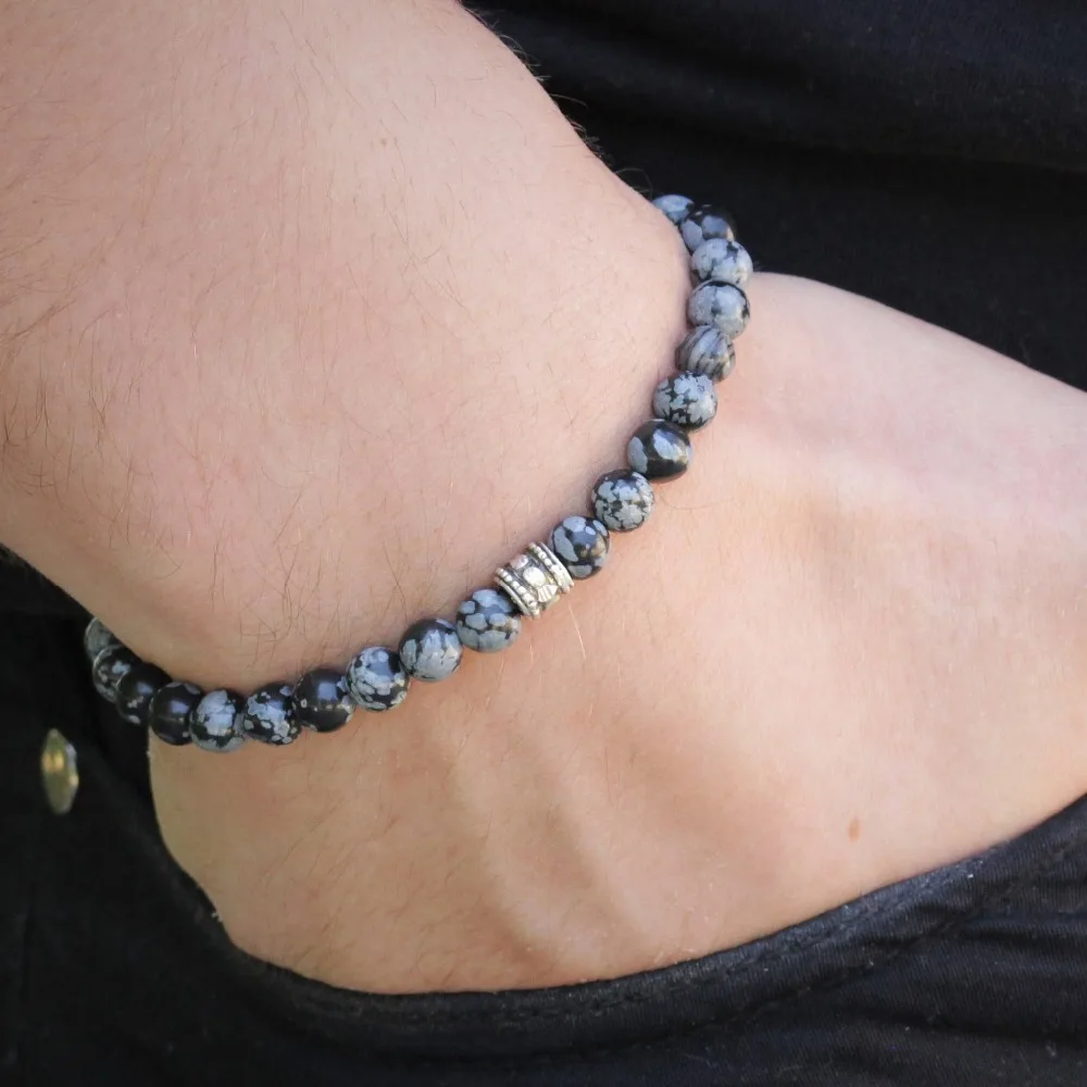 

Fashion Men's Bracelet Snowflake Bracelet Boyfriend Gift Mens Snowflake 6mm Beads Bracelets Wrist Bracelets mala beads