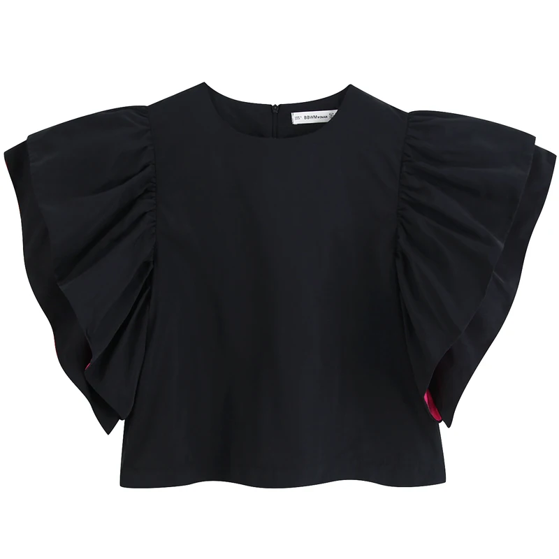 

Fandy Lokar Puff Sleeve Blouses Women Fashion Short Solid Shirts Women Elegant O Neck Tops Female Ladies GP