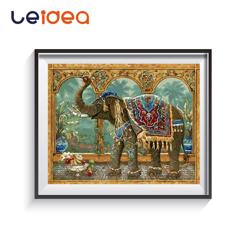 

Oil Painting By Number Indian Motif Elephant Acrylic Paint Decor Canvas Painting Coloring By Number Drawing Animals Diy