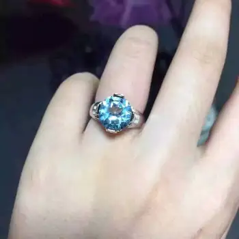 

Natural blue topaz gem Ring Natural gemstone ring S925 sterling silver trendy luxurious big round women girl gift Jewelry