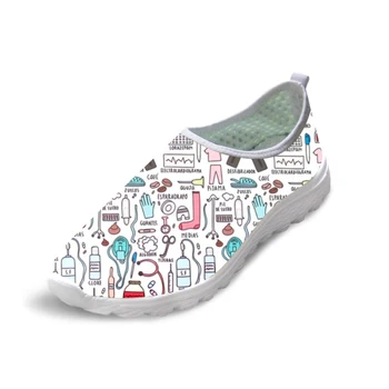 

NOISYDESIGNS Summer Women Breathable Mesh Shoes flat Cute Nursing Pattern Women Sneakers Nurse Beach Loafers for lady Shoes