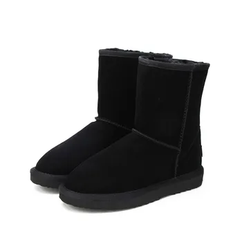 

Dropshipping Classic Waterproof Genuine Cowhide Leather Snow Boots Wool Women Boots Warm Winter Shoes for Women Large Size