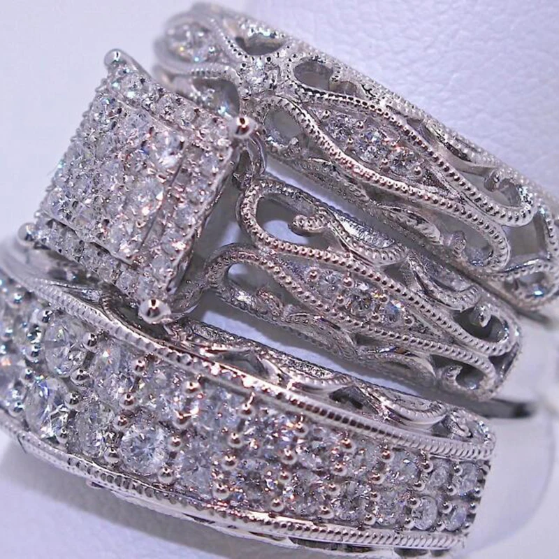 Роскошный бренд, 3 шт./набор, набор полых колец золотистого и серебристого цвета, большой квадратный кубический циркон, обручальное кольцо для мужчин и женщин, ювелирные изделия Z5M183