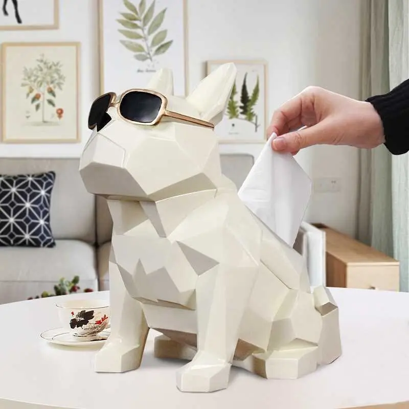 

Creative Geometry Bulldog Tissue Holder Cassette Paper Holder Pumping Tray Living Room Coffee Table Decoration Dog Gift R509