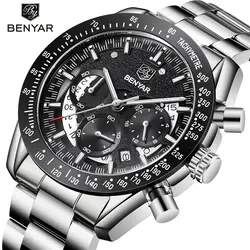 Мужские часы benyar модные часы из нержавеющей стали мужские лучшие брендовые Роскошные Хронограф Спортивные кварцевые часы военные часы