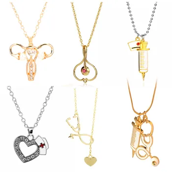 

Creative Medical Stethoscope Syringe Necklace Doctor Nurse Gift Jewelry Pendant Necklaces Fashion Accessories health Gift