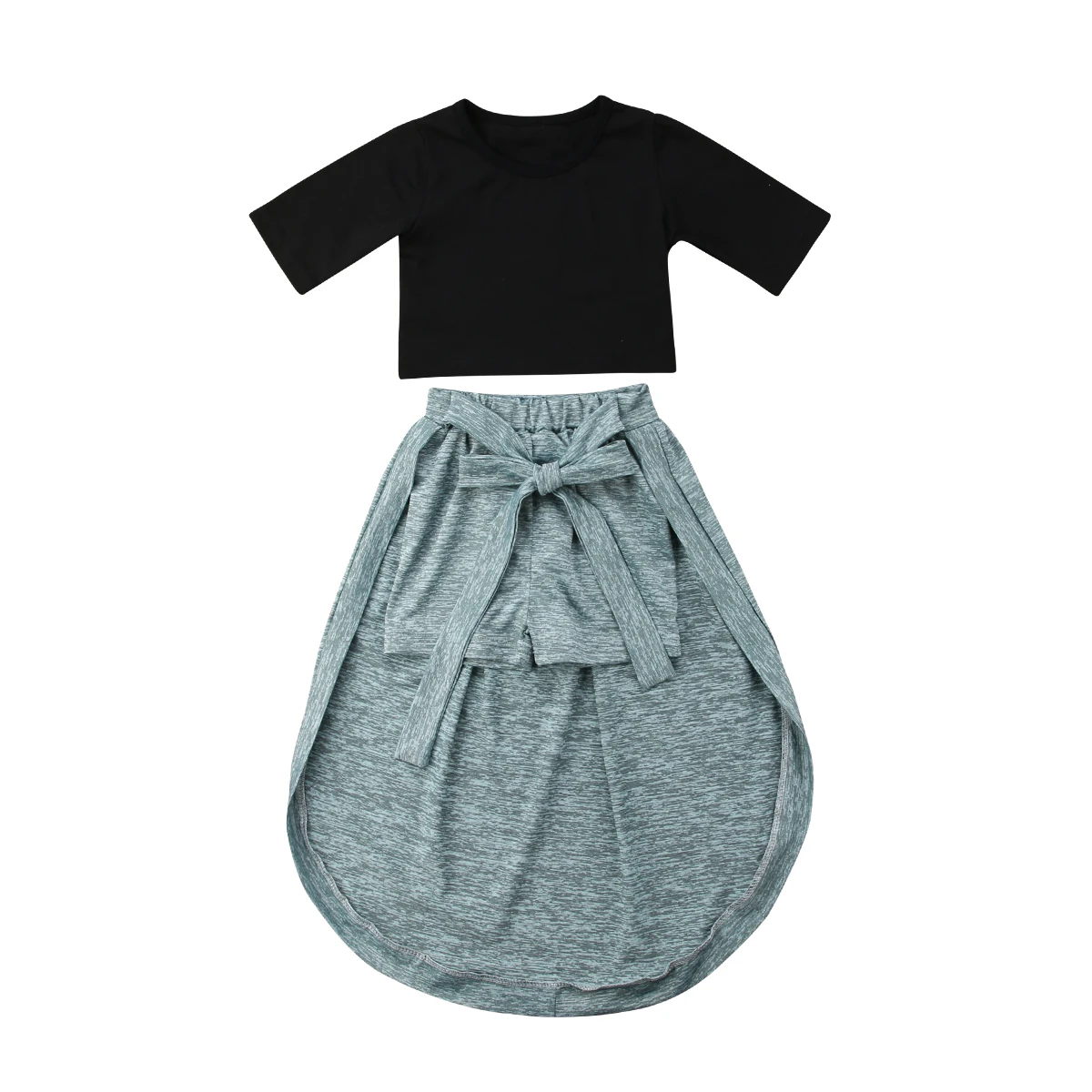 

Trendy Toddler Kids Baby Girl Exposed Navel Round Neck Half Sleeve Pullover Crop Tops Shorts Pants Dress Outfits Set Clothes