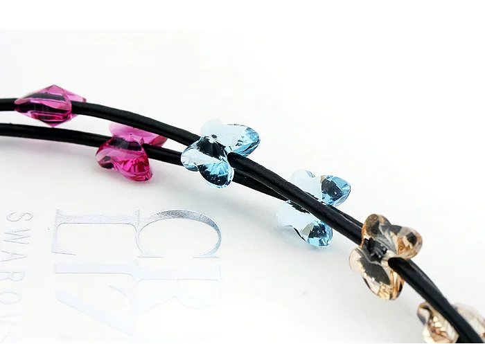 Женский браслет с бабочками и кристаллами Swarovski Модный Ювелирный кожаный на