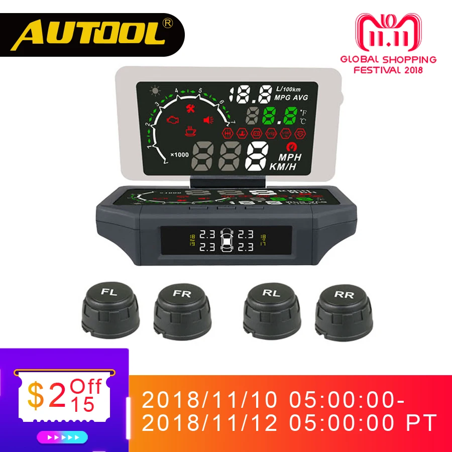 

AUTOOL X360 Car TPMS HUD Head Up Display Tire Pressure Monitoring Sensor Thermometer OBD2 3IN 1 Auto OBD 2 II Monitor Diagnostic