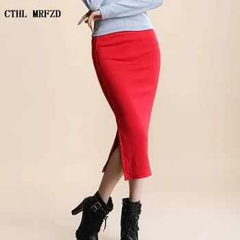 2017 Summer skirts Sexy Chic Pencil Skirts Women Skirt Wool Rib Knit Long Skirt Package Hip Split Waist midi skirt maxi