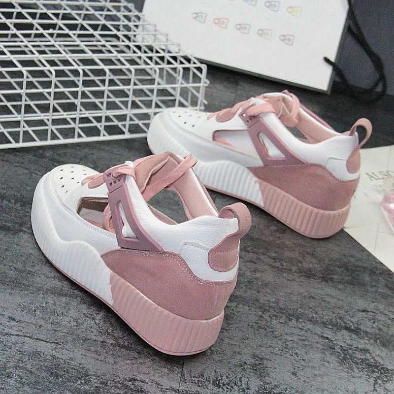

Breathable hollow white shoes female 2018 summer new wild increased shoes thick casual sandals