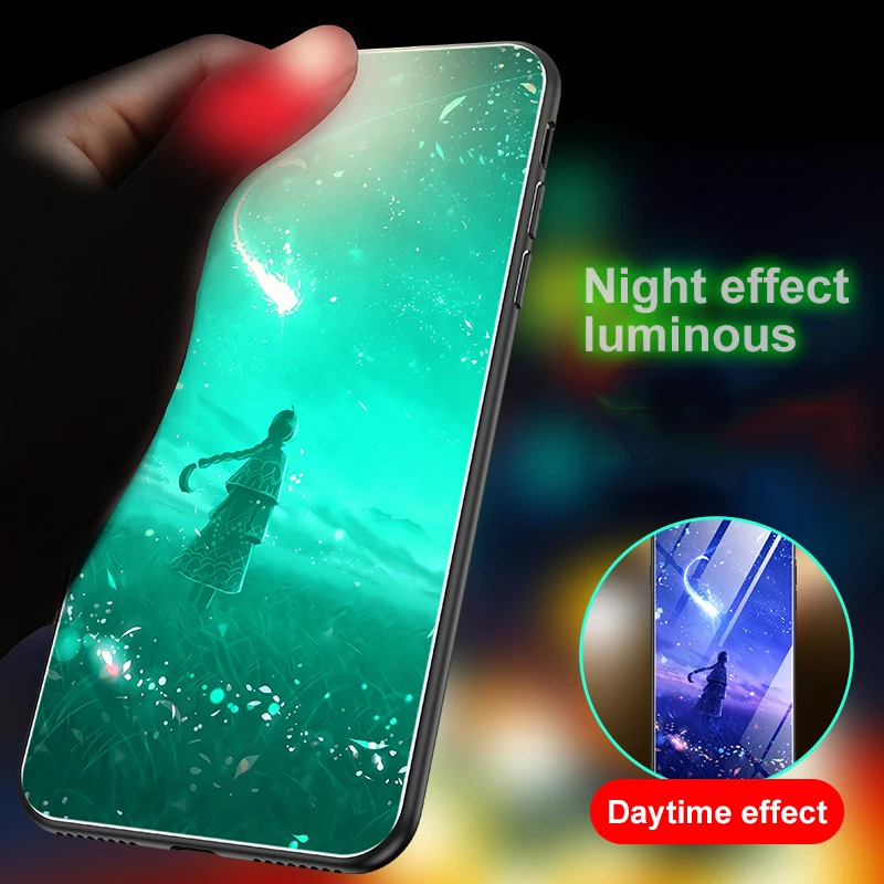 Светящийся чехол для iPhone 7 8 6 6s Plus 5 5S SE X 10 XS Max 9 H из закаленного стекла с оборотнем