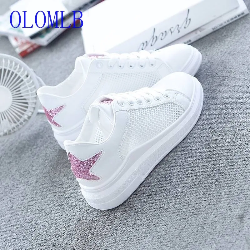 

OLOMLB 2019 Spring Wedge Fashion White Shoes Female Platform Ladies Casual Shoes Comfortable Breathable Mesh Sneakers 6 Colours