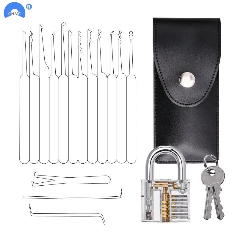 

Locksmith Hand Tools Lock Pick Set Transparent Visible Cutaway Practice Padlock With Broken Key Removing Hooks 15pcs/24pcs set