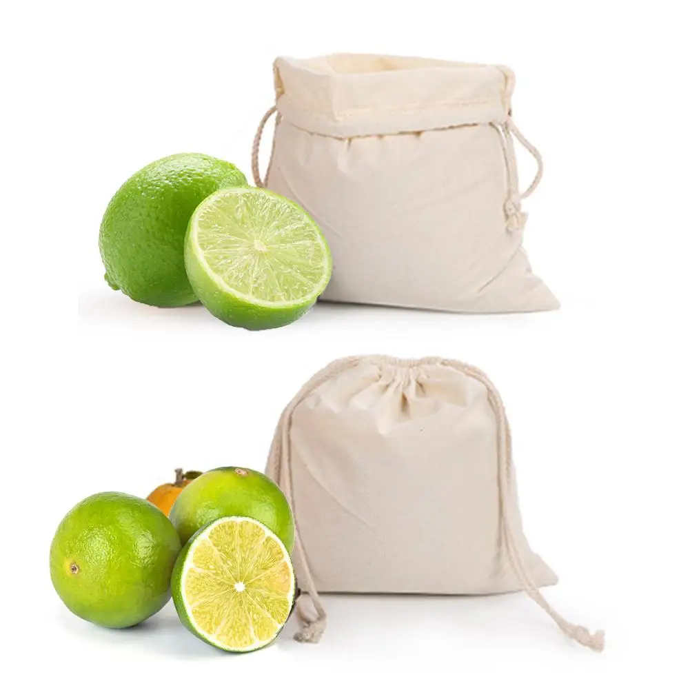 3PCS Drawstring Cotton Bag Eco Friendly Shopping Bag Bread Fruit Vegetable Organizer Cereal Grain Organizer For Home Outdoor