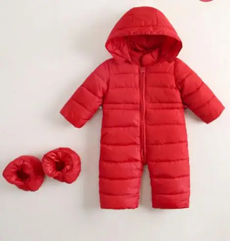 Новые зимние детские комбинезоны с капюшоном, одежда из плотного хлопка, комбинезон для новорожденных, Детский костюм, зимняя одежда - Цвет: red