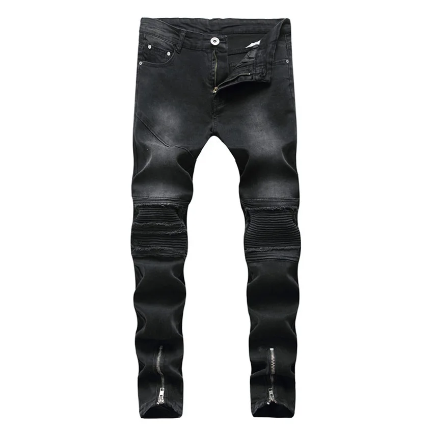 

High Quality Black 2018 Men Biker Jeans Punk Hiphop street design Rock Star Destroyed Skinny