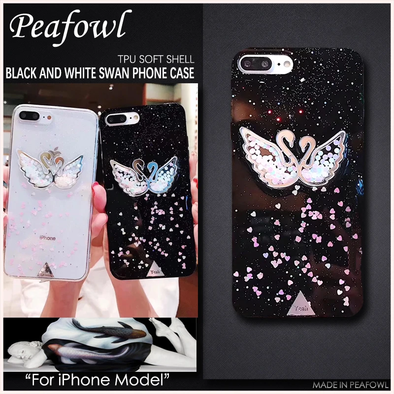 

3D Bling Swan Case For iPhone 7 case Glitter Love Heart Sequins Cover For iPhone X 6 6S 7 8 Plus Cute Cartoon Soft Phone Cases