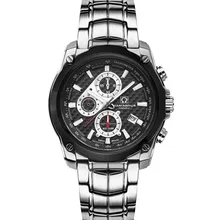 Карнавальные мужские спортивные водостойкие стальные часы для часов Triples Windows кварцевые часы наручные часы-серебристый корпус черный циферблат