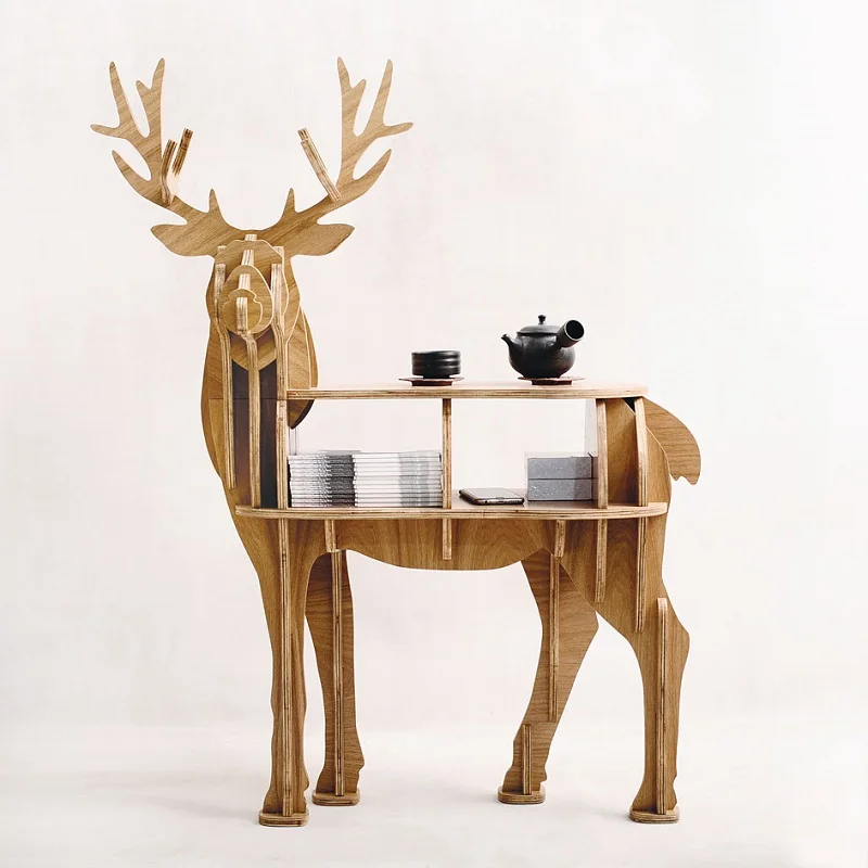 Excellent New! High-end "S" size lookback reindeer table Wooden home furniture! self-build puzzle furniture 6