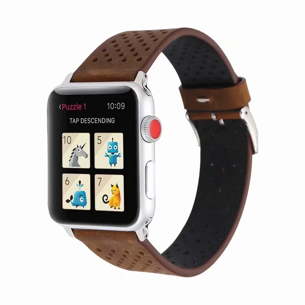 Модный дышащий кожаный ремешок для Apple Watch Series 1 2 3 4 5 ремешок ...