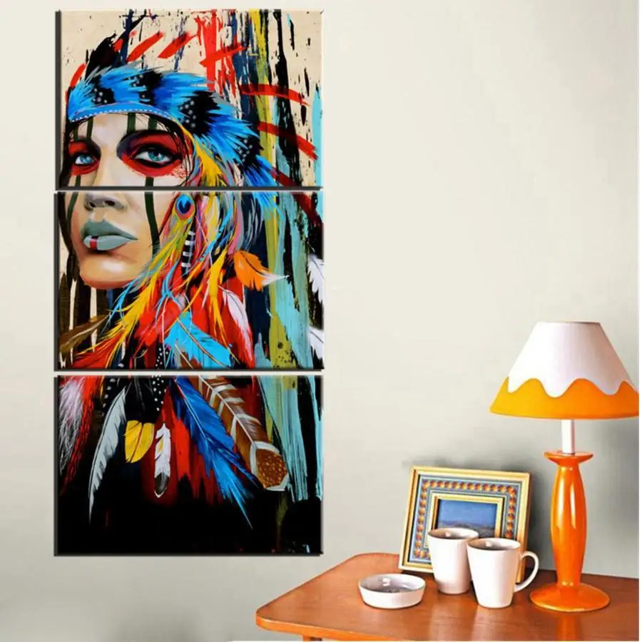 Hot Sale Wall Art New Indian Woman Three Pieces Canvas Picture For Home Room Decor Modern Abstract Painting Poster Unframed | Дом и сад