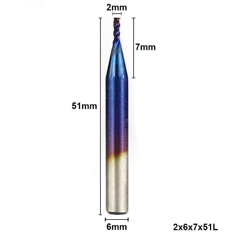 XCAN 1 шт. 2-13 мм супер синий нано покрытием HSS концевые фрезы с прямым хвостовиком Фрезы ЧПУ фрезы 4 флейты концевые фрезы - Длина режущей кромки: 2x6x7x51L