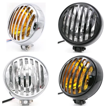 

55W Motorcycle Universal Net Headlamp DC 12V Vintage Scooter Headlight Motorbike Grill Head Lamp Moto Round Front Light