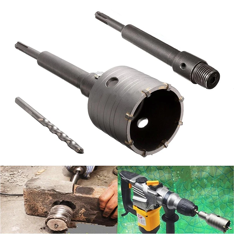 DWZ 65mm Concrete Drill Bit Wall Hole Saw Cutter Set Brick Cement Stone 200mm Rod