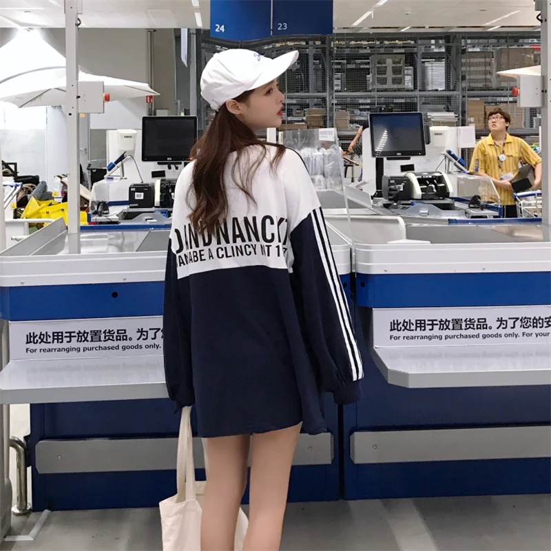 

Women's Sweatshirts Japanese Harajuku Ulzzang Vintage Letter Loose Color Matching Sweatshirt Female Kawaii Cute Clothing Women