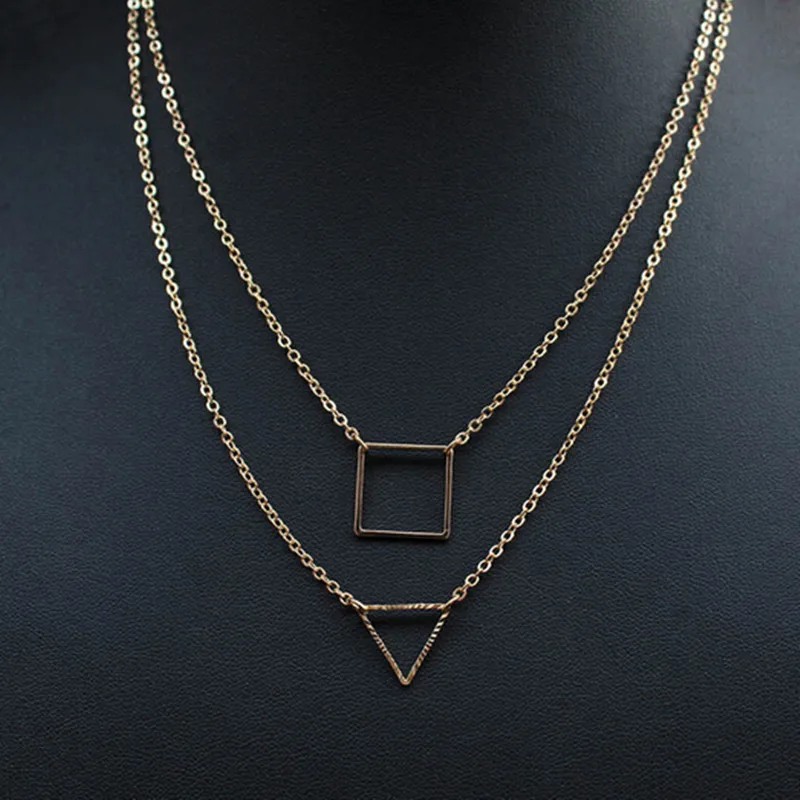 Multi-layer Ожерелье Ювелирные Личность Геометрический Треугольник Квадрат Круговой