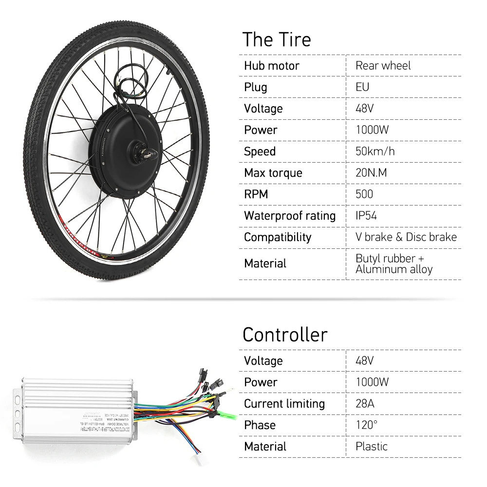 Excellent Bike Brake Sensor Bike Conversion Kit Bike Rear Wheel Hub Motor Kit 48V 1000W Motor Kit Brushless Controller PAS Signal Light 10