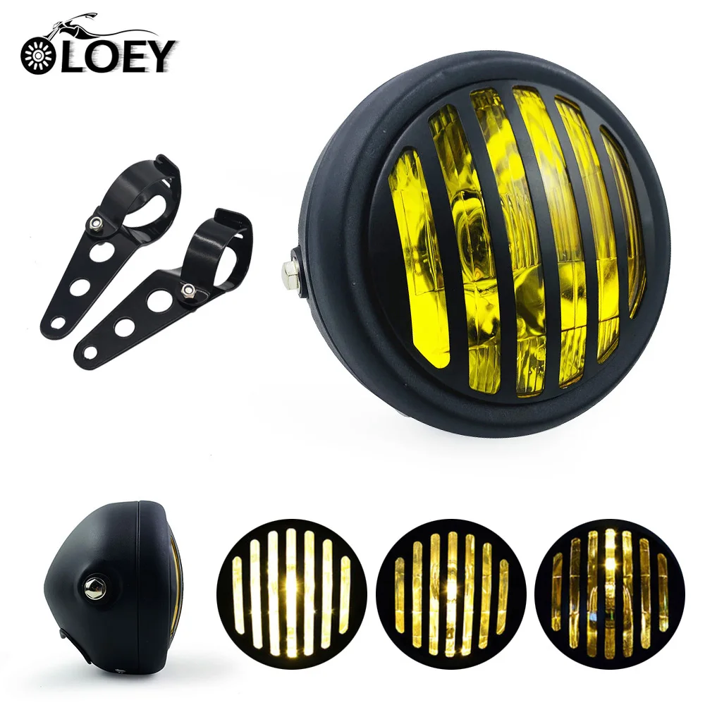 cheap 12V LED Motorcycle Refit Headlight With Brackets Round Spotlight Head light For Chopper Bobber Cafe Racer Touring Bikes