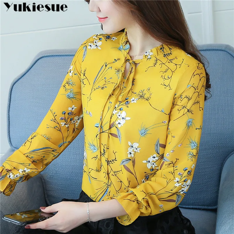 women's blouse shirt fashion woman blouses 2019 summer ruffles floral printed chiffon women blouses womens tops and blouses