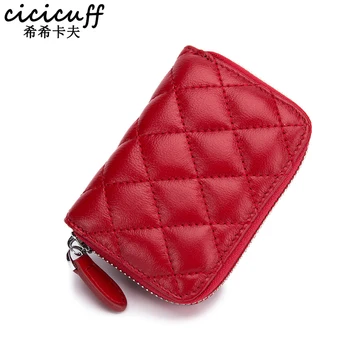 

CICICUFF Trendy Sheepskin Genuine Leather Card Holder Wallet Women Card Pack Real Leather Zipper Credit CardHolder Change Purse