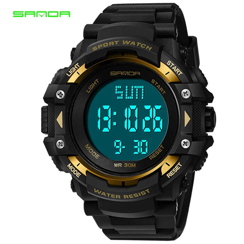 SANDA популярный светодиодный цифровой детский часы для девочек и мальчиков, многофункциональные электронные спортивные наручные часы с подсветкой и будильником, подарок-сюрприз - Цвет: black gold