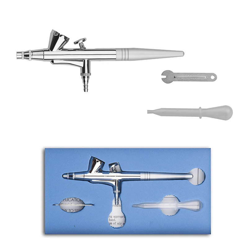 Аэрограф инструмент двойного действия гравитационная подача 0,2 мм сопла спрей Аэрограф для дизайна ногтей краски татуировки инструмент с гаечным ключом соломы