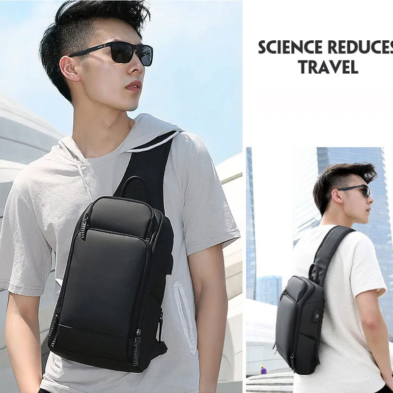 

Men Chest Bag USB Charging function chest pack Short Trip Shoulder Bag waterproof Messenger pack Crossbody Bags Male C64