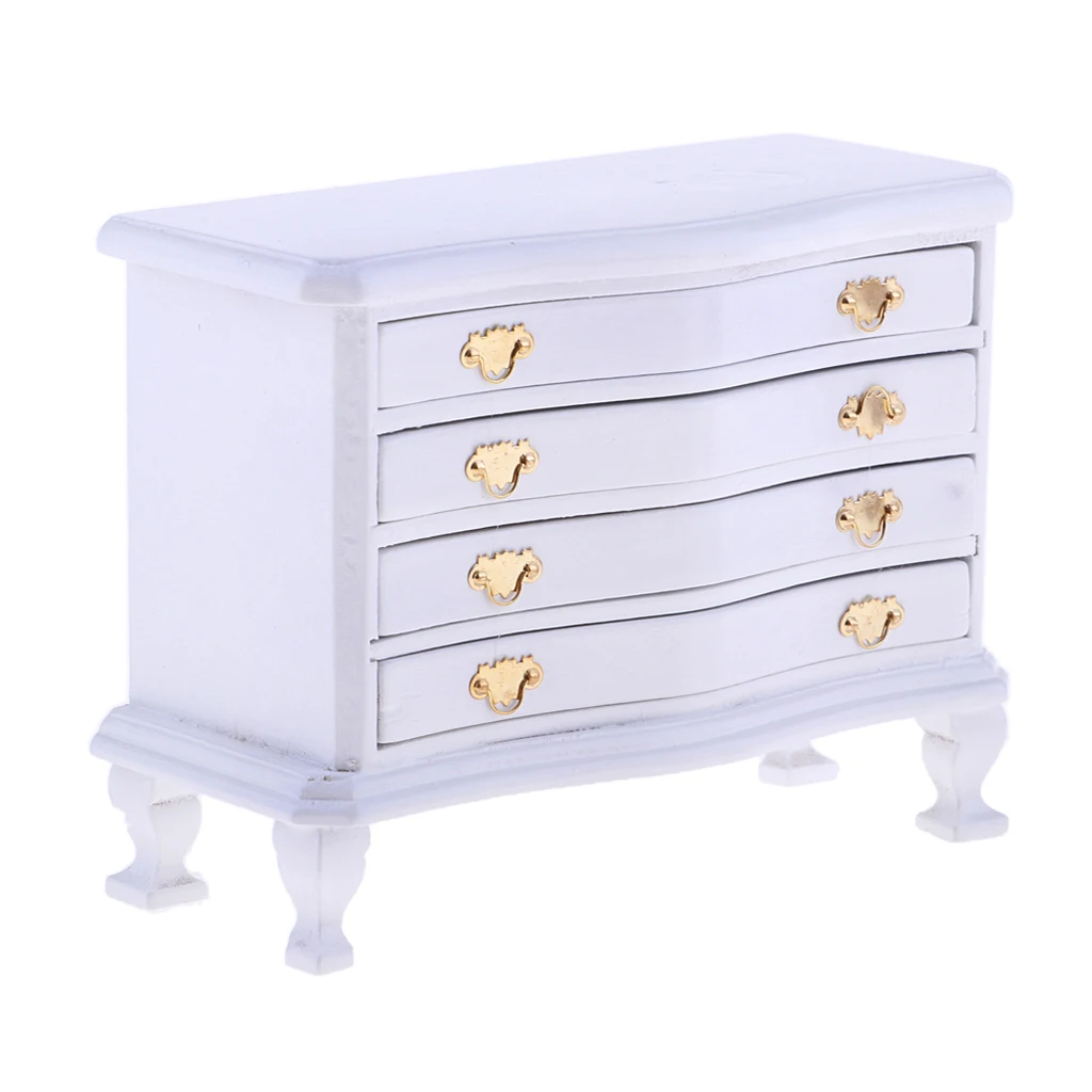 Handcrafts 1/12 White Wooden 4-Drawer Cabinet Furniture For Dollhouse Room Item Accessory
