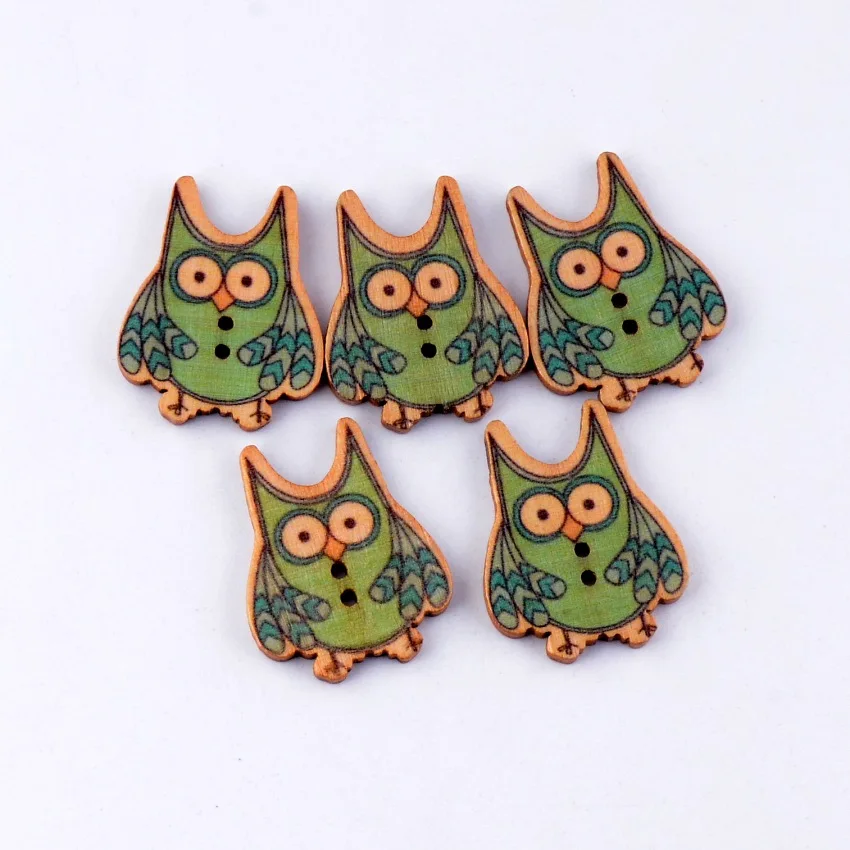 

Free Shipping Retail 10Pcs Mixed 2 Holes Cartoon Owl Animal Pattern Wood Sewing Buttons Scrapbooking 32x26mm