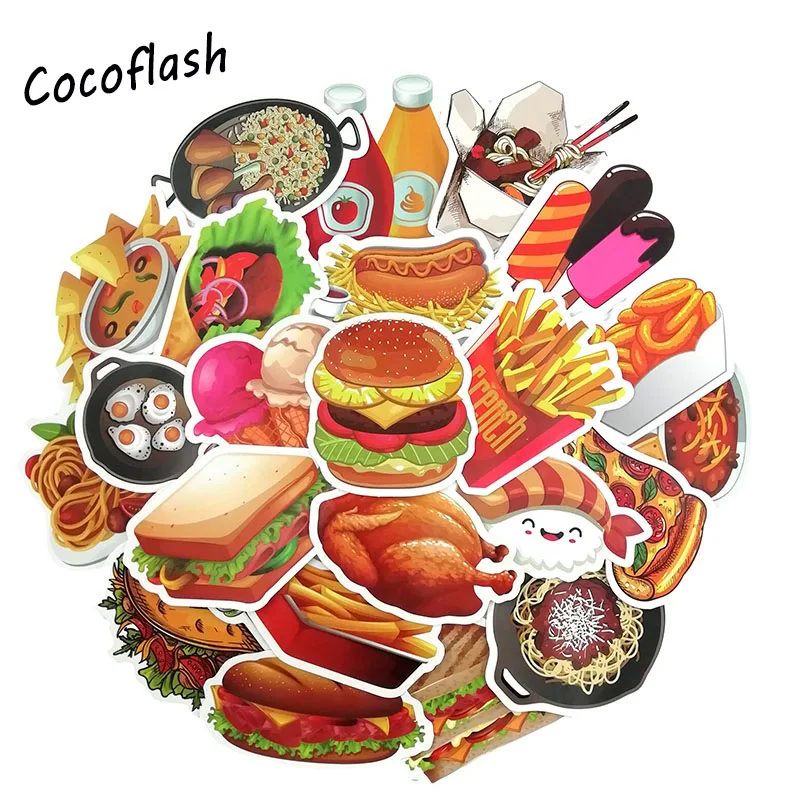 50 PCS/lot Tasty Fast Food Stickers Toys For Car Laptop Luggage Snowboard Bicycle Phonecase Decal Kids Toy Sticker