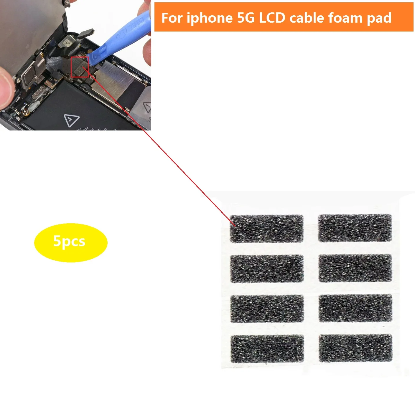 5pcs Premium LCD flex cable of sponge pad For iPhone 5 black glue on Interval sticker Replacement repair Parts | Мобильные телефоны