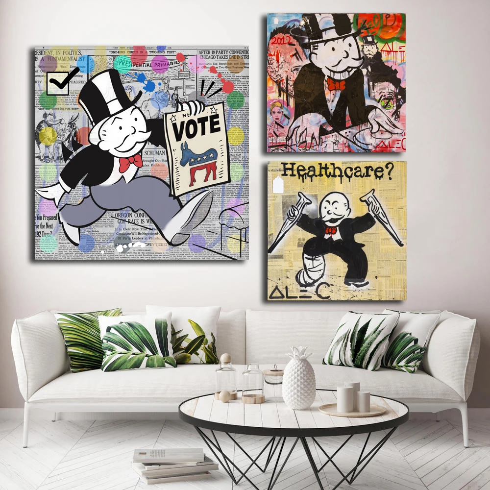

Monopolyingly Street Art Graffiti Canvas Painting Healthcare Votes Posters Prints Wall Art Picture for Living Room Home Decor