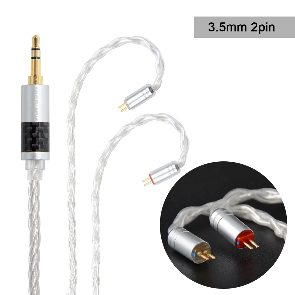 NICEHCK 8 Core чистого серебра кабель 3,5/2,5/4,4 мм штекер MMCX/2Pin Соединительный кабель для обновления наушников для TFZ AS10 BA10 NICEHCK M6/NK10 - Цвет: 3.5mm plug with 2PIN
