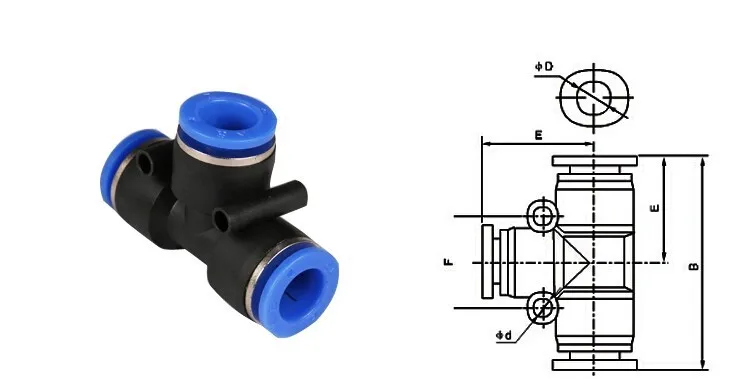 5 шт. PE4 6 8 10 12 мм пневматические(5/32 ''1/4'' 5/16 ''3/8'' 1/2 '') нажимные Тройники 3-Way фитинги пластиковые трубы соединитель Быстрый фитинг