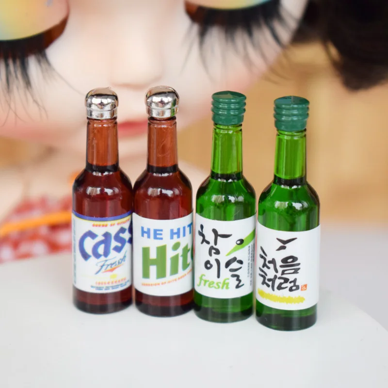 4 бутылки 1/6 кукольный домик миниатюрное пиво Корея Soju модель ролевые игры Кукла еда напитки для Blyth BJD игрушки аксессуары