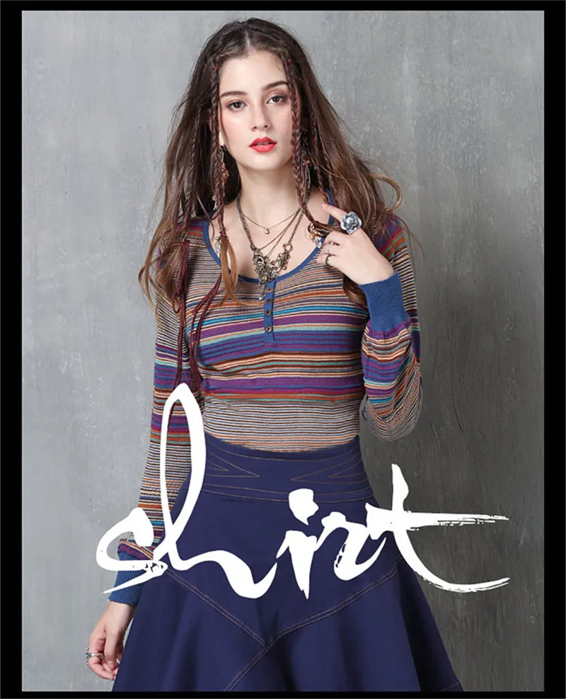Vintage Women Sweater T shirt 2017 Autumn Boho New Cotton T-shirt O-Neck Skinny Long Sleeve Skin Friendly Women T shirt Sweater (5)
