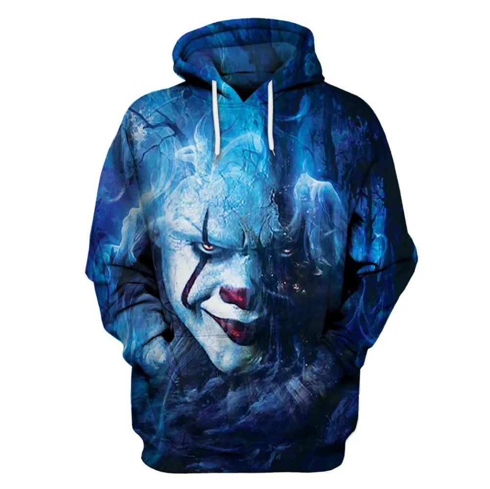 

Autumn Winter Thin Stylish Clown 3d Stephen King's Sweatshirts Men/Women Hoodies With Hat Printed It Hooded Hoody Tops US SIZE