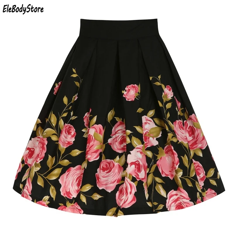 Elebody Store Новинка, женская летняя юбка с цветочным принтом, женские юбки с высокой талией, винтажная короткая юбка миди s 50 s 60 s