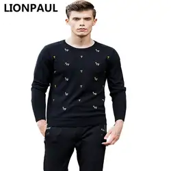 Lionpaul животного Вышивка Для мужчин Модные пуловеры Стандартный шерсть Для мужчин S трикотажные Свитеры для женщин с длинным рукавом